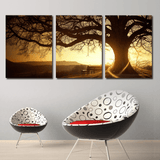 3 Panel Sunset Over Oak Tree Nature Scenery Framed Wall Canvas | Octo Treasures