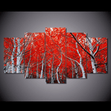 5 Panel Red Autumn Maple Tree Framed Wall Canvas Art | Octo Treasures