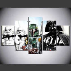 5 Panel Framed Darth Vader Bobba Storm Troopers Star Wars Wall Canvas | Octo Treasures
