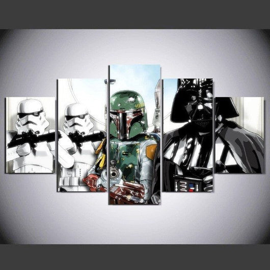 5 Panel Framed Darth Vader Bobba Storm Troopers Star Wars Wall Canvas | Octo Treasures