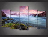 5 Pieces Multi Panel Modern Home Decor Framed Waterfall Nature Scenery Wall Canvas Art | Octo Treasures