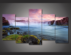 5 Pieces Multi Panel Modern Home Decor Framed Waterfall Nature Scenery Wall Canvas Art | Octo Treasures