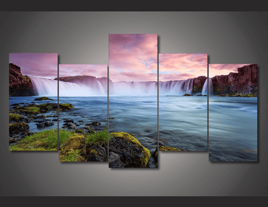 5 Pieces Multi Panel Modern Home Decor Framed Waterfall Nature Scenery Wall Canvas Art | Octo Treasures
