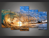 5 Pieces Multi Panel Modern Home Decor Framed Sunset Ocean Wave Wall Canvas Art | Octo Treasures