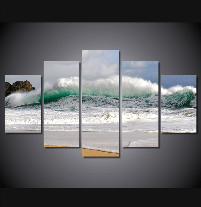 5 Pieces Multi Panel Modern Home Decor Framed Beach Wave Wall Canvas Art | Octo Treasures