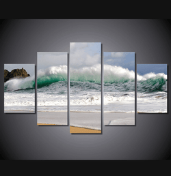 5 Pieces Multi Panel Modern Home Decor Framed Beach Wave Wall Canvas Art | Octo Treasures