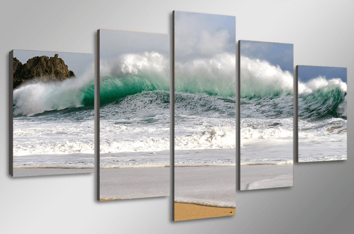 5 Pieces Multi Panel Modern Home Decor Framed Beach Wave Wall Canvas Art | Octo Treasures
