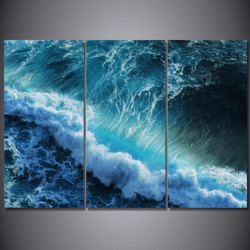 3 Panel Ocean Waves Seascape Framed Wall Canvas | Octo Treasures