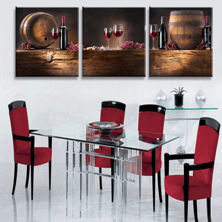 3 Pieces Multi Panel Modern Home Decor Framed Wine And Dine Wall Canvas Art | Octo Treasures