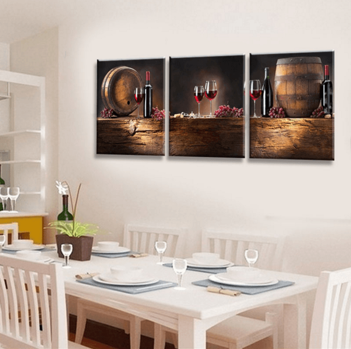 3 Pieces Multi Panel Modern Home Decor Framed Wine And Dine Wall Canvas Art | Octo Treasures