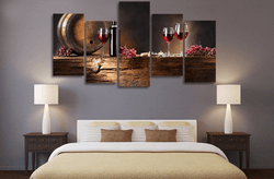 5 Panel Classic Aged Red Wine Framed Wall Canvas Art | Octo Treasures