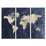 3 Panel Blue World Map Framed Wall Canvas Art | Octo Treasures