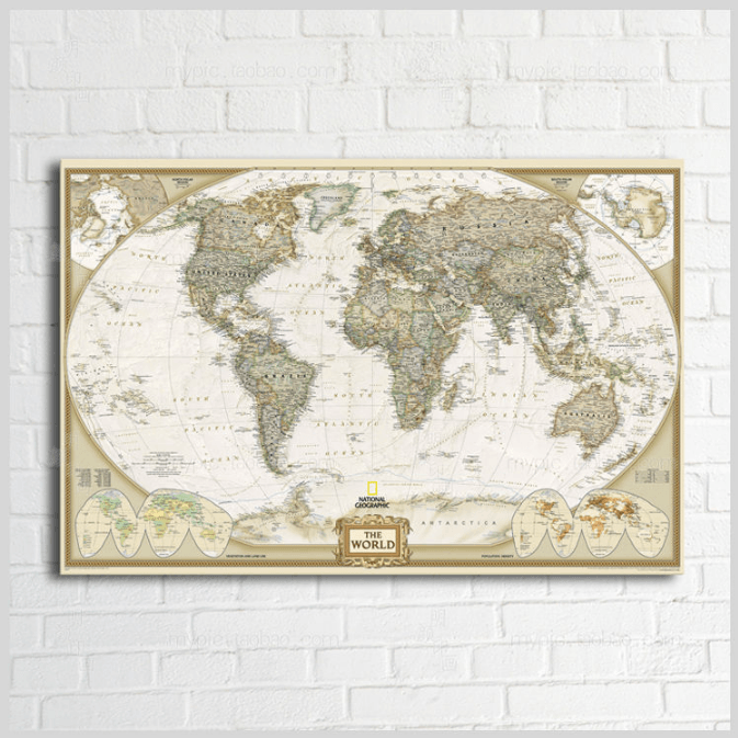 1 Panel Modern Home Decor Framed Detailed English World Map Wall Canvas Art | Octo Treasures