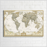 1 Panel Modern Home Decor Framed Detailed English World Map Wall Canvas Art | Octo Treasures