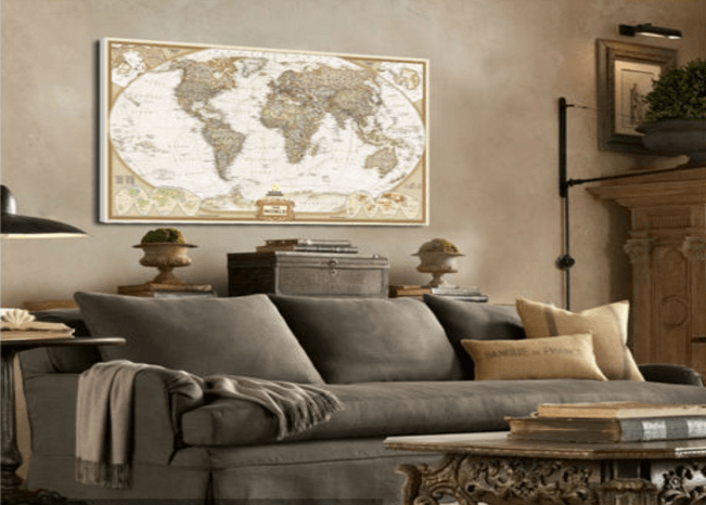 1 Panel Modern Home Decor Framed Detailed English World Map Wall Canvas Art | Octo Treasures