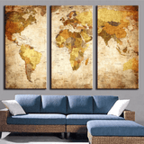 3 Pieces Multi Panel Modern Home Decor Framed Retro World Map Wall Canvas Art | Octo Treasures