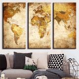 3 Pieces Multi Panel Modern Home Decor Framed Retro World Map Wall Canvas Art | Octo Treasures