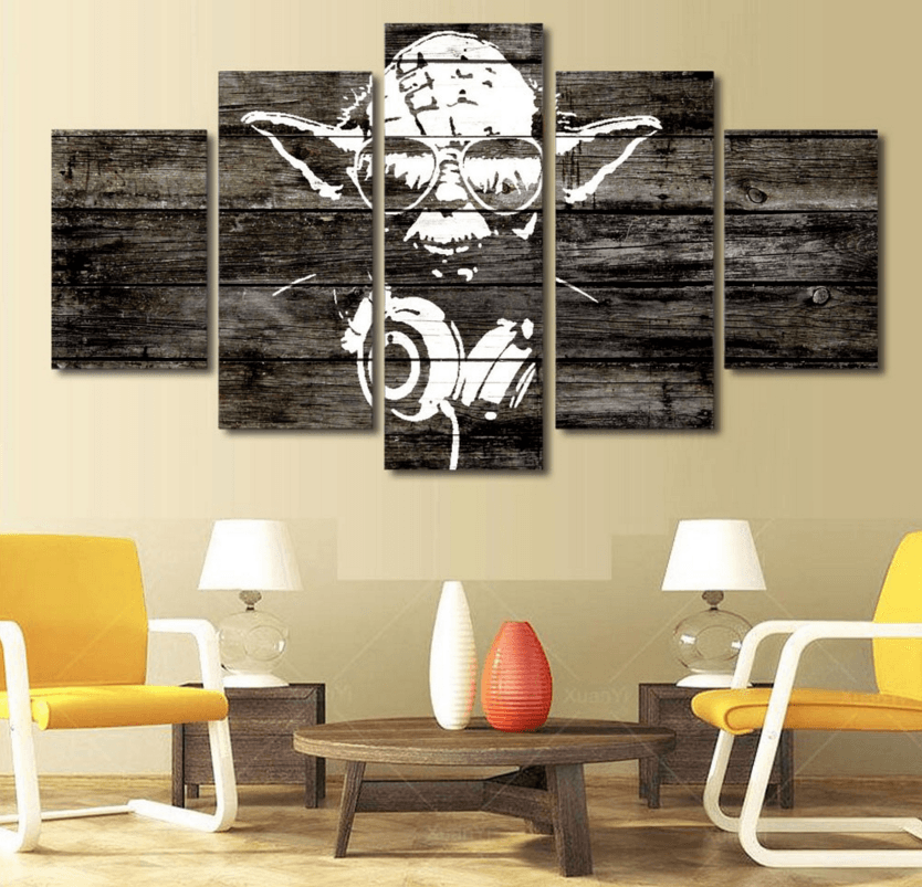 5 Panel Star Wars Jedi Master Yoda Framed Wall Canvas Art | Octo Treasures