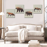 4 Pieces Multi Panel Modern Home Decor Framed Woodland Animals Group Wall Canvas Art | Octo Treasures