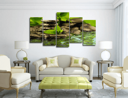 5 Pieces Multi Panel Modern Home Decor Framed Tranquility Forest Stream Wall Canvas Art | Octo Treasures