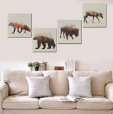 4 Pieces Multi Panel Modern Home Decor Framed Woodland Animals Group Wall Canvas Art | Octo Treasures