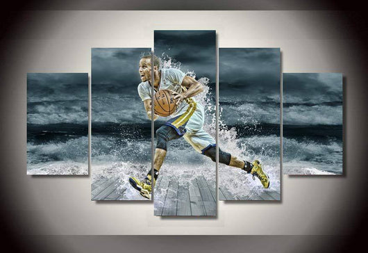 5 Panel Framed Steph Curry Golden State Warriors Wall Canvas | Octo Treasures