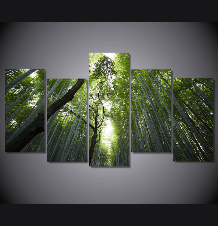 5 Pieces Multi Panel Modern Home Decor Framed Bamboo Forest Landscape Wall Canvas Art | Octo Treasures