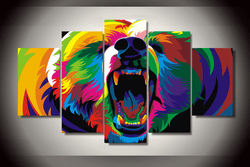 5 Pieces Multi Panel Modern Home Decor Framed Colorful Bear Animal Wall Canvas Art | Octo Treasures