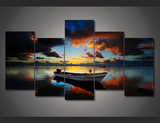 5 Panel Sunset Boat Harbor Framed Wall Canvas | Octo Treasures