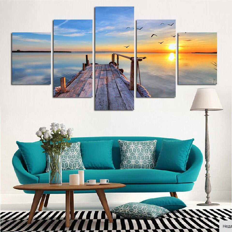 5 Panel Framed Modern Seascape and Ocean Decor | Octo Treasures