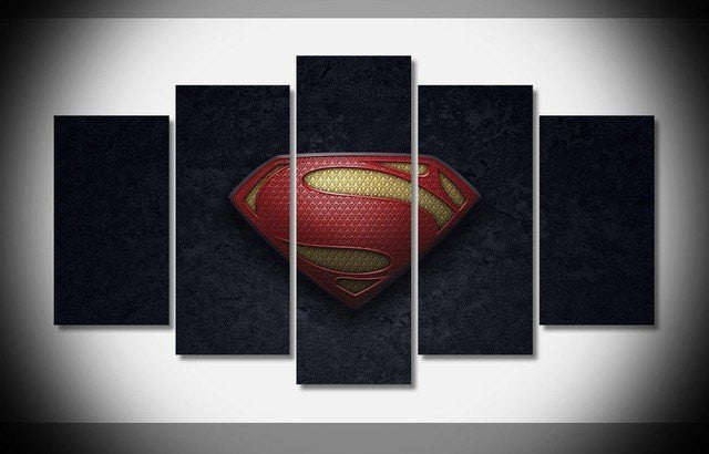 5 Panel Framed Superman Logo Wall Art Canvas | Octo Treasures