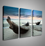 3 Panel Boat Beach Landscape Frameless Wall Canvas | Octo Treasures