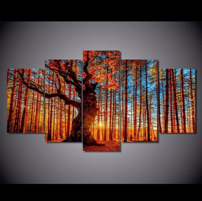 5 Panel Autumn Forest Nature Landscape Framed Wall Canvas | Octo Treasures