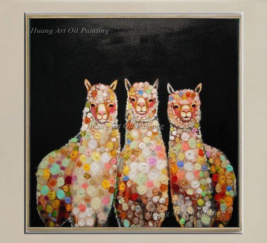 1 Panel Three Alpaca Brothers Oil Painting Unframed Wall Canvas | Octo Treasures