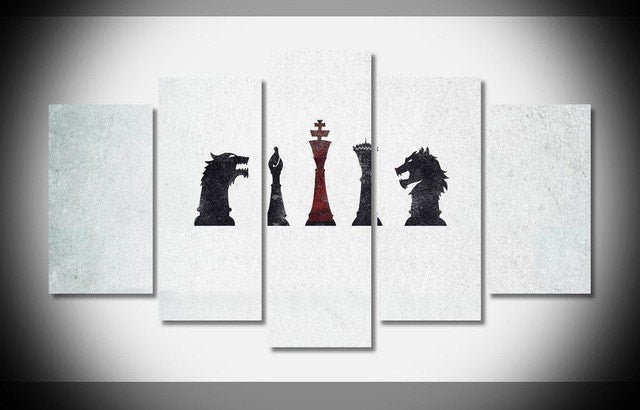 5 Panel Framed Game of Thrones Chess Pieces Wall Art Canvas | Octo Treasures