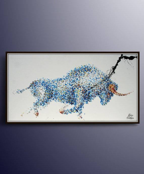 The Power of the Bull Unframed Original Oil Painting By Koby Feldmos | Octo Treasures