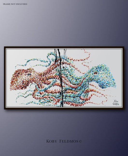 Octopus Fight Unframed Original Oil Painting By Koby Feldmos | Octo Treasures