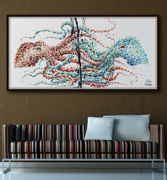 Octopus Fight Unframed Original Oil Painting By Koby Feldmos | Octo Treasures