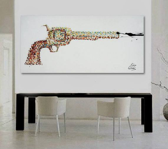 6 Shooter Unframed Original Oil Painting By Koby Feldmos | Octo Treasures