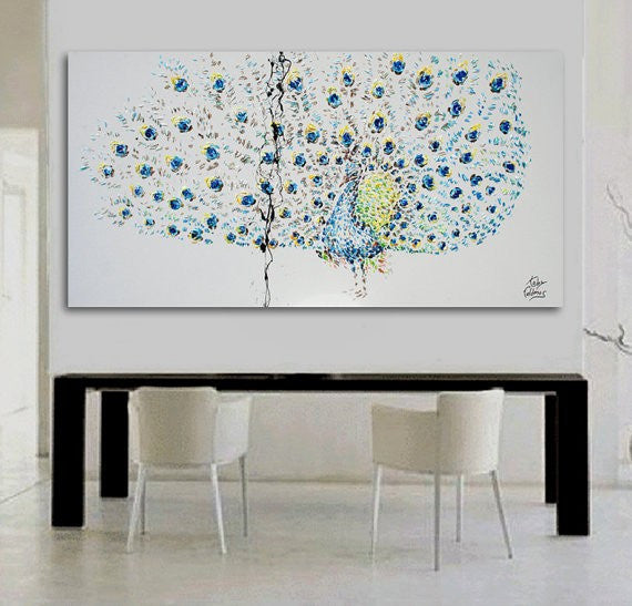 Peacock Extreme Beauty Unframed Original Oil Painting By Koby Feldmos | Octo Treasures