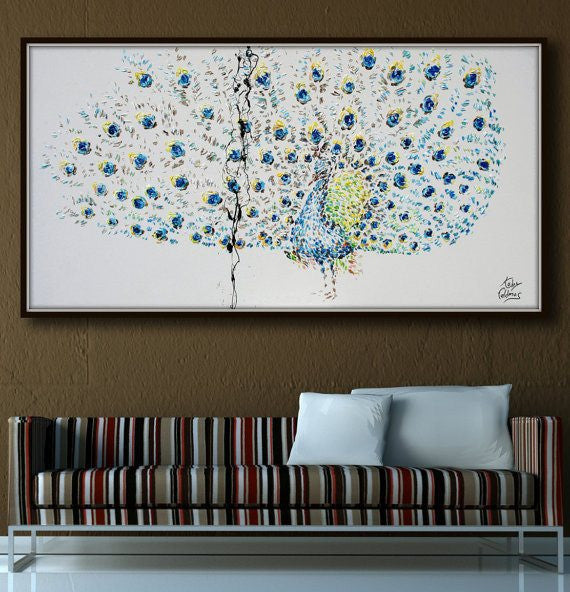 Peacock Extreme Beauty Unframed Original Oil Painting By Koby Feldmos | Octo Treasures
