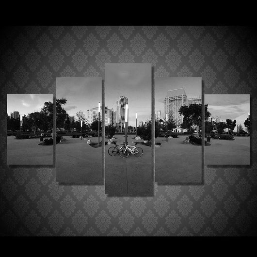 5 Pieces Multi Panel Modern Home Decor Framed Black And White Bike Wall Canvas Art | Octo Treasures