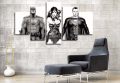 5 Panel Justice League Superman, Batman, And Wonder Woman Framed Wall Canvas | Octo Treasures