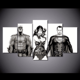 5 Panel Justice League Superman, Batman, And Wonder Woman Framed Wall Canvas | Octo Treasures