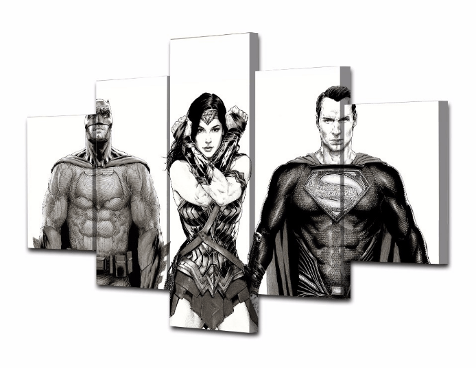 5 Panel Justice League Superman, Batman, And Wonder Woman Framed Wall Canvas | Octo Treasures