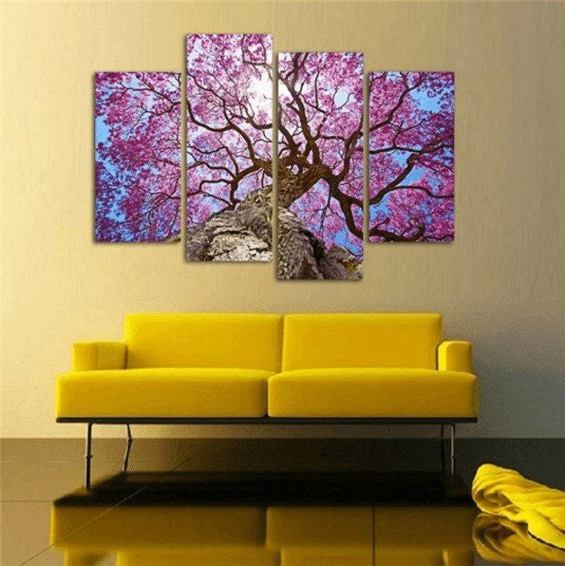 4 Pieces Multi Panel Modern Home Decor Framed Spring Cherry Blossoms Wall Canvas Art | Octo Treasures