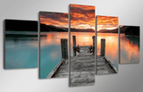5 Panel Lake Sunset Landscape Framed Wall Canvas Art | Octo Treasures