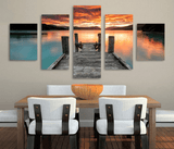 5 Panel Lake Sunset Landscape Framed Wall Canvas Art | Octo Treasures