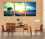 3 Panel Lavender Field Nature Scenery Framed Wall Canvas | Octo Treasures