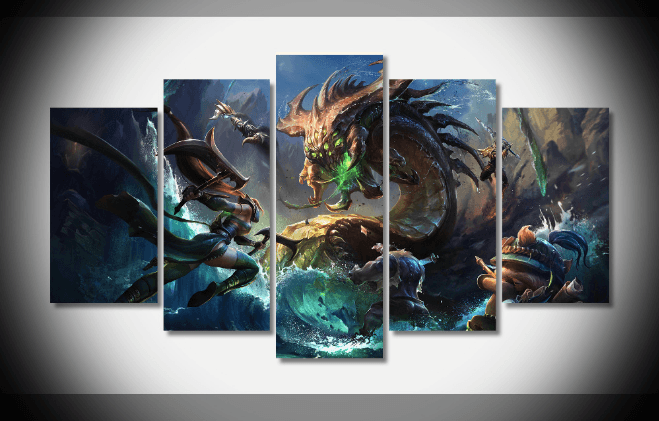 5 Piece Multi Panel Modern Home Decor Framed League Of Legends Game Wall Canvas Art | Octo Treasures